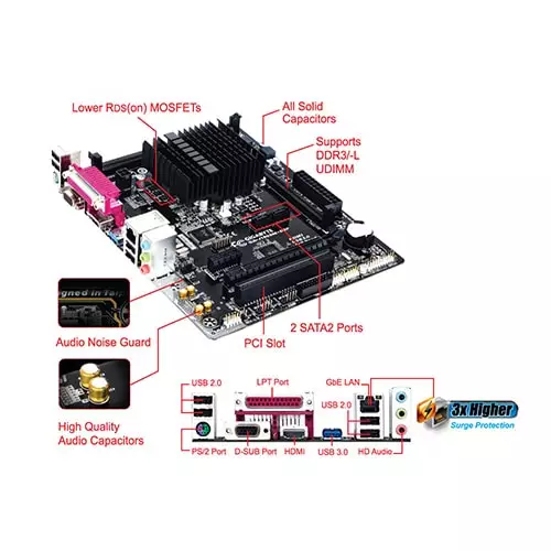 Gigabyte GA-J1800M-D3P Built In 2.41GHz DDR3 Celeron Processor with Mainboard (Combo) - 3