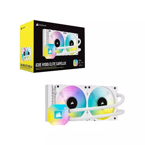 Corsair iCue H100i Elite Capellix 240mm All in One Liquid CPU Cooler (White) - 1