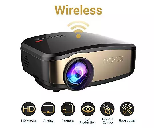 Cheerlux C6 Mini LED TV Projector Support Wifi Wireless Airplay, Screen Share with HDMI USB For Home Theater