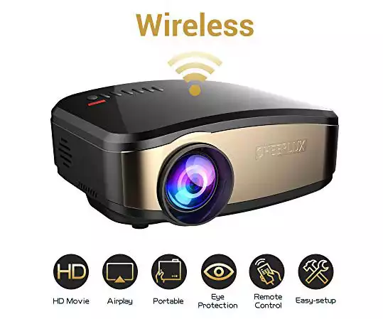 Cheerlux C6 Mini LED TV Projector Support Wifi Wireless Airplay, Screen Share with HDMI USB For Home Theater