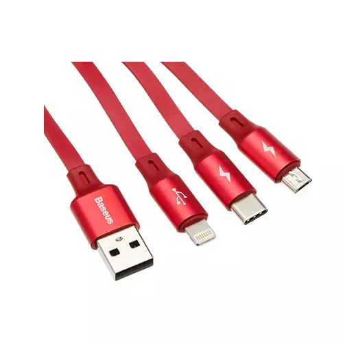 BASEUS FABRIC 3-IN-1 FLEXIBLE CABLE USB FOR M + L + T 3.5A 1.2M RED, CAMLT-BY09-gallery-2