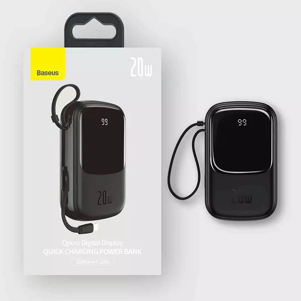 BASEUS QPOW DIGITAL DISPLAY QUICK CHARGING 20W 20000MAH POWER BANK WITH IP CABLE - 1