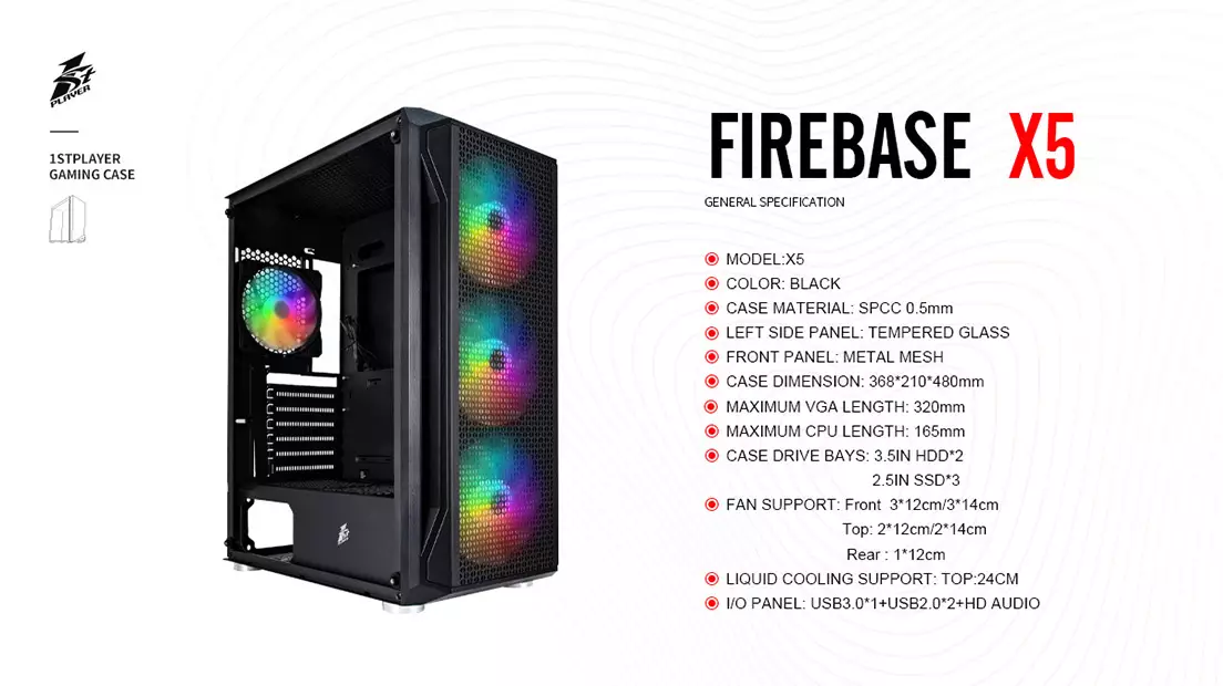 1ST PLAYER X5 COMPUTER RGB GAMING CASE (BLACK) - 1