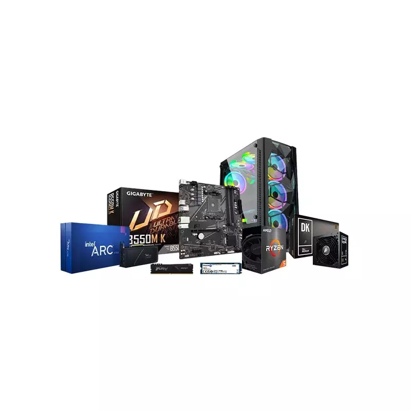 AMD RYZEN 5 5600 GIGABYTE B550M K 8GB RAM 250GB SSD GAMING PC WITH ARC A750 8GB GRAPHICS
