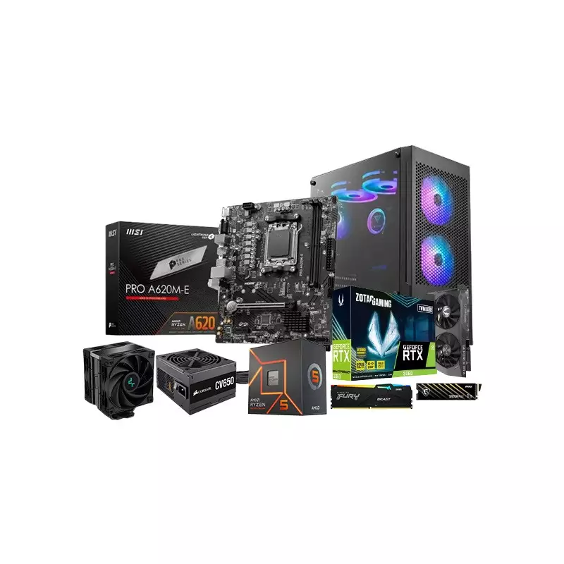 AMD Ryzen 7 7500F  MSI PRO A620M-E Motherboard 16GB RAM 1TB SSD Gaming PC With RTX 3060 Graphics
