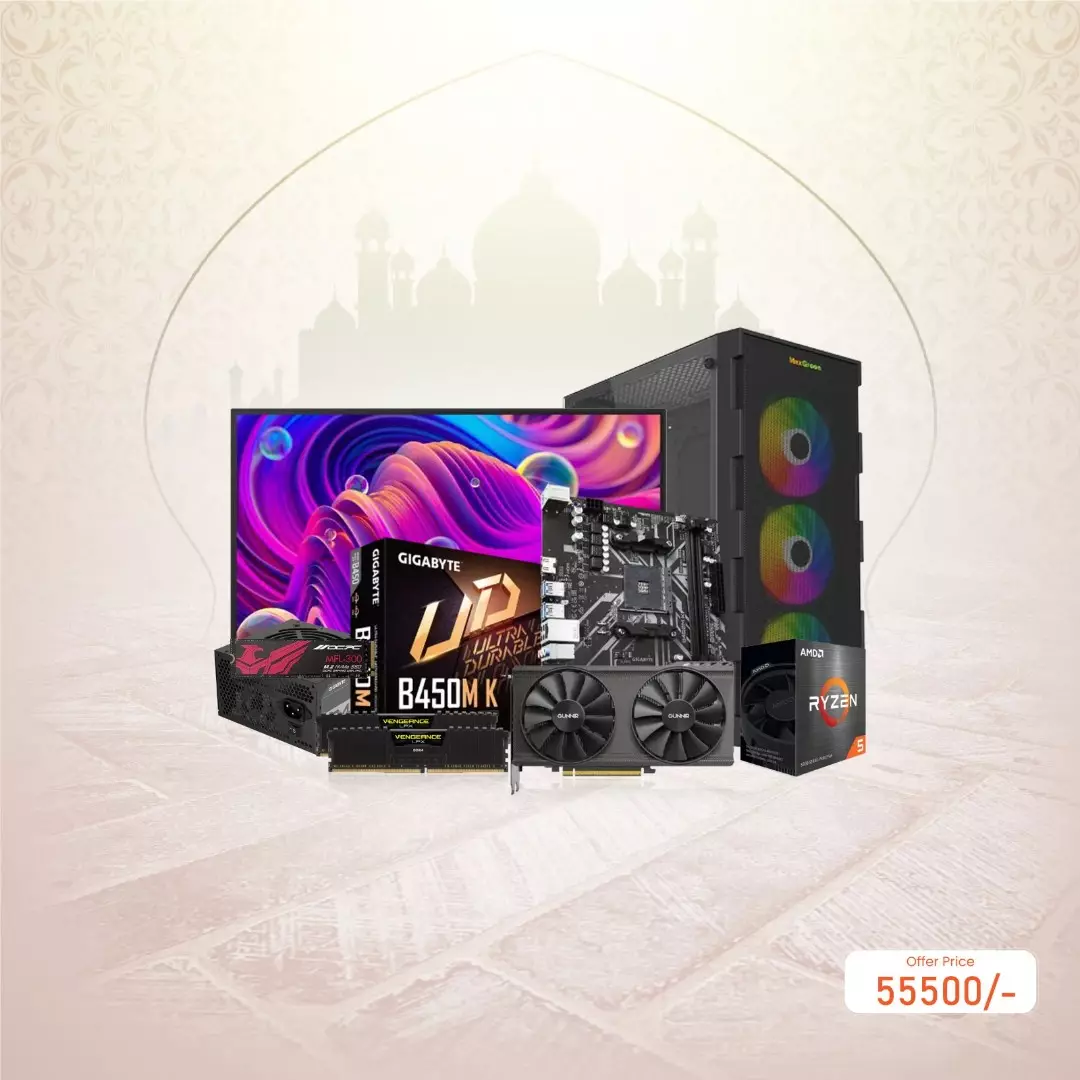 AMD RYZEN 5 5600 GIGABYTE B450M K 16GB RAM 512GB SSD INTEL ARC A380 INDEX 6GB Graphics Gaming PC with Monitor