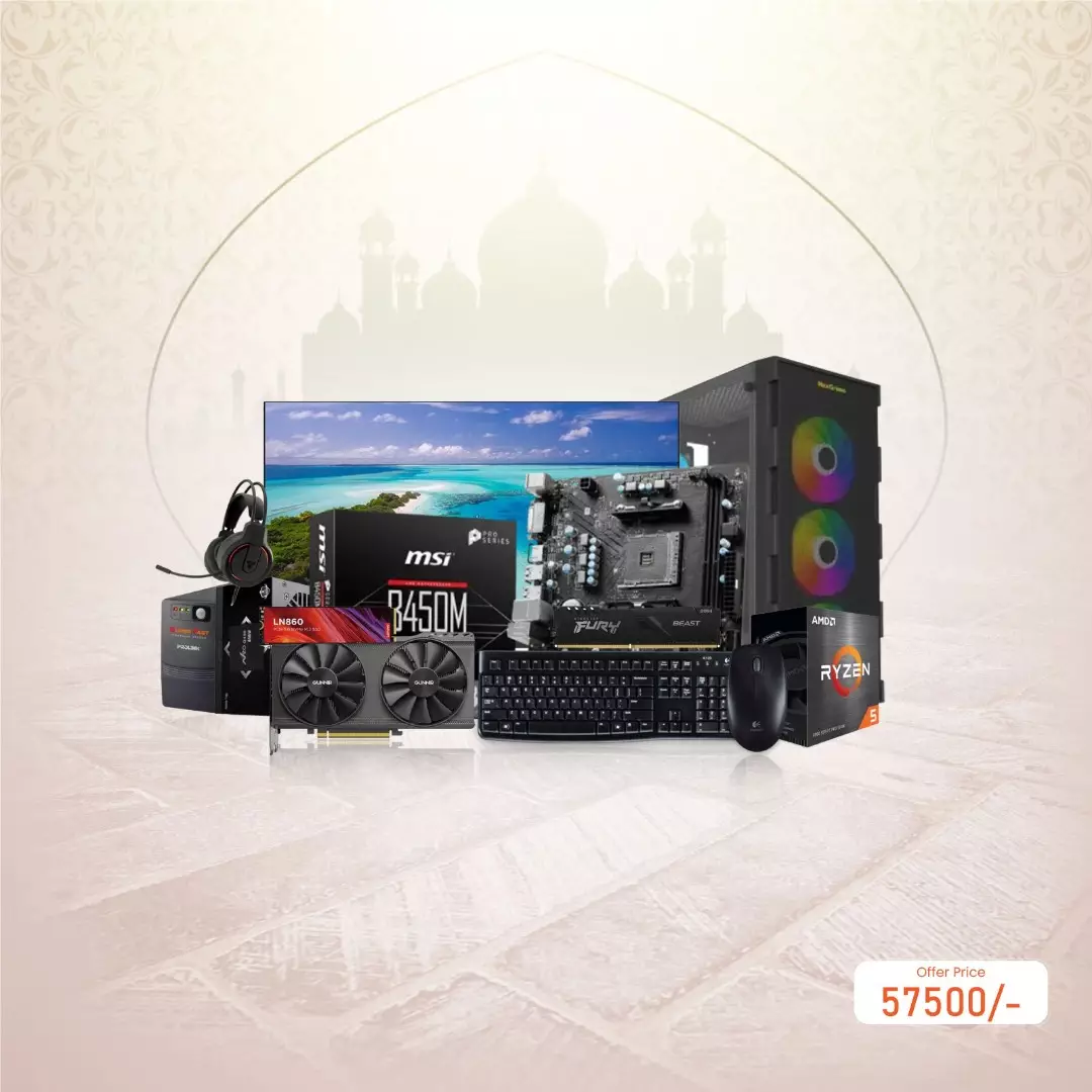 AMD Ryzen 5 5600X MSI B450M-A PRO MAX II INTEL ARC A380 INDEX 6GB GPU 8GB RAM 512GB SSD Gaming PC With Uniview MW-LC22IS2 22-inch 100hz Monitor