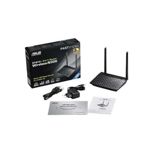 ASUS RT-N12+ 300 Mbps 2 Antenna 1614 sqft 2.4GHz Router (5 to 10 User) - 2
