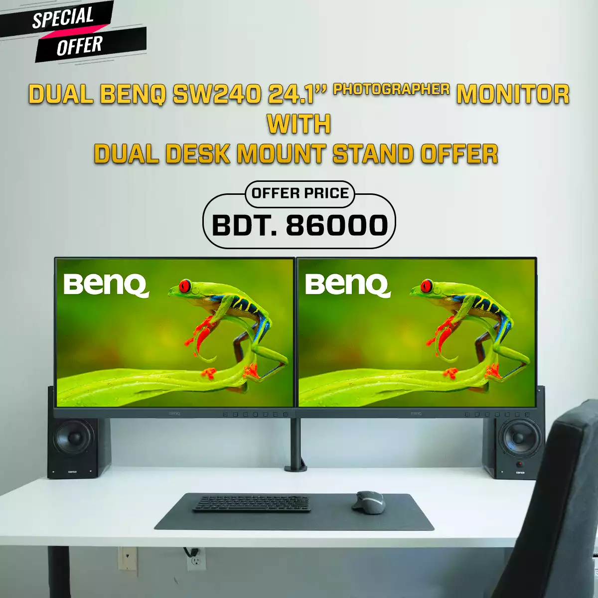Dual BenQ SW240 24.1 inch Monitor with Dual Monitor Desk Mount Stand OFFER