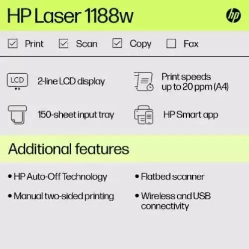 HP Laser MFP 1188w Multifunction AIO Mono Laser Printer - 5