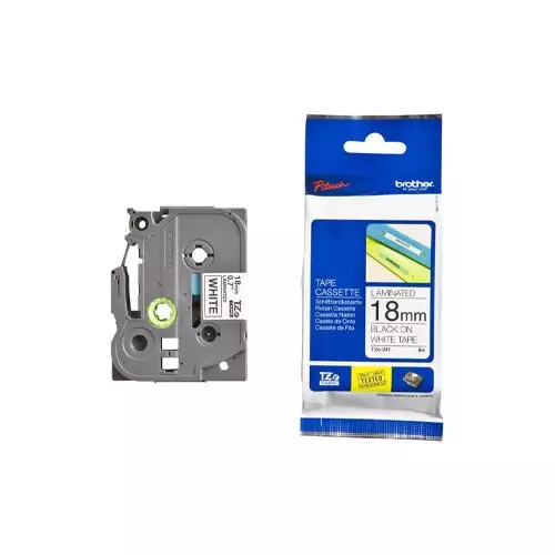 Brother Tze-241 (18mm X 8m) Black on White Tape Cartridge - 1