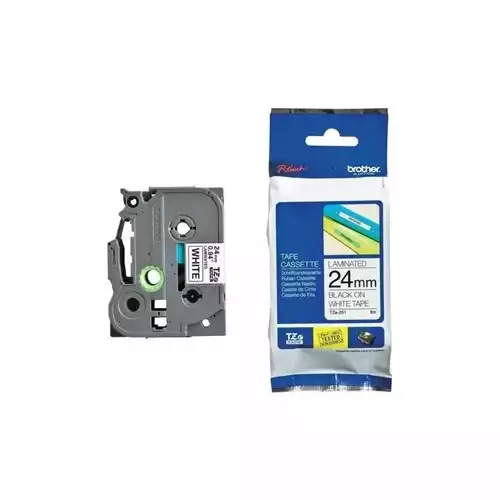 Brother Tze-251(24mm x 8mm) Black on White Tape Cartridge for PT-P900W