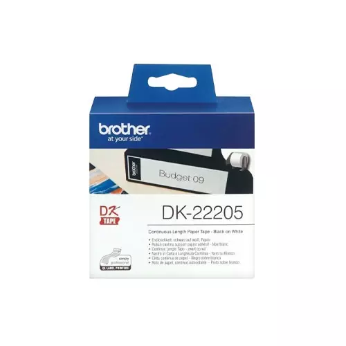 Brother DK-22205 (62mm x 30.4mm) Black on White Ribbon - 1