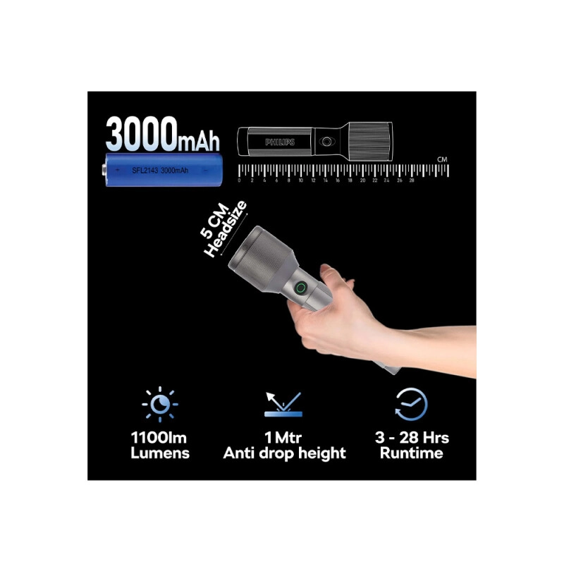 PHILIPS SFL2143/56 Aircraft 25cms Zoom LED Rechargeable Flashlight - 1