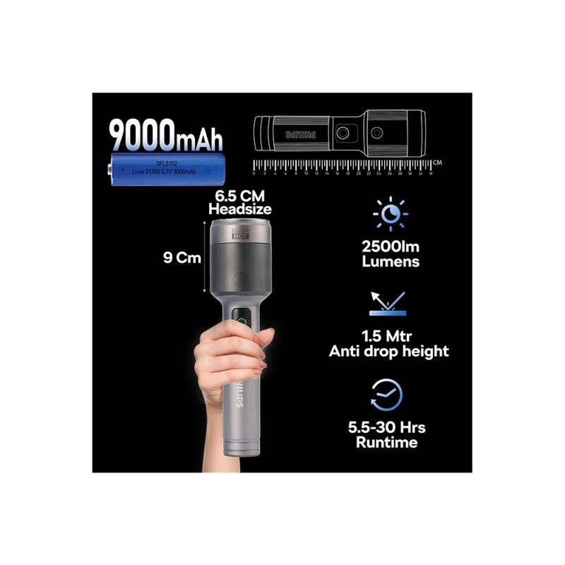 PHILIPS SFL5102/56 Aircraft 33.2cms Zoom LED Rechargeable Flashlight - 1