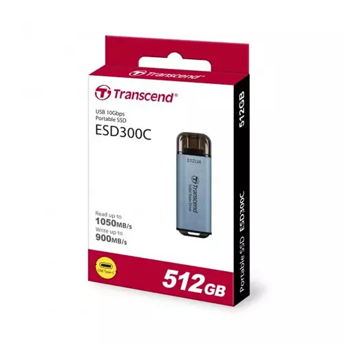 TRANSCEND ESD300C 512GB TYPE C PORTABLE SSD SKY BLUE