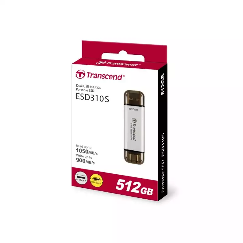 TRANSCEND ESD310S 512GB TYPE C PORTABLE SSD SILVER