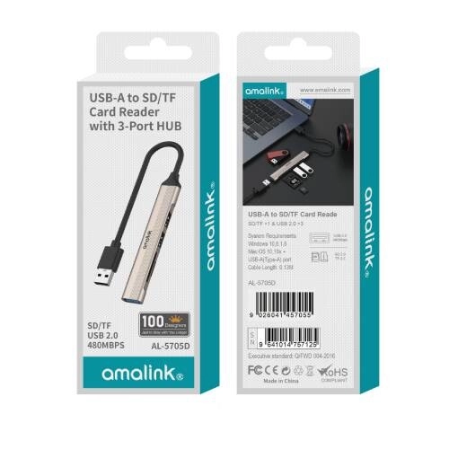 Amalink AL-5705D USB 2.0 Card Reader with 3-Port HUB - 1