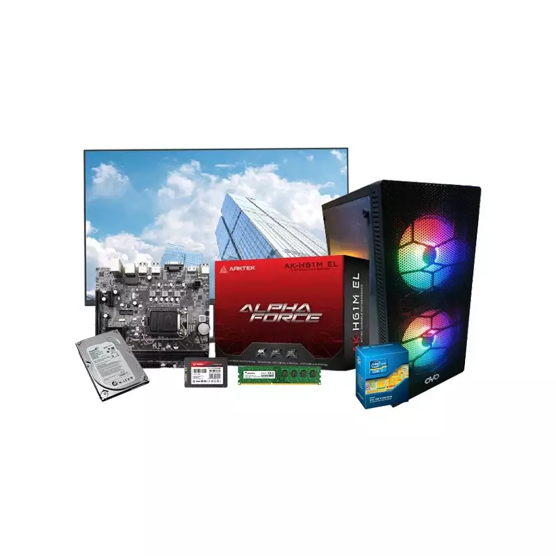 Intel Core I7 Arktek AK-H61M EL Motherboard 8GB RAM 128GB SSD Corporate PC With 21.45 Inch Monitor