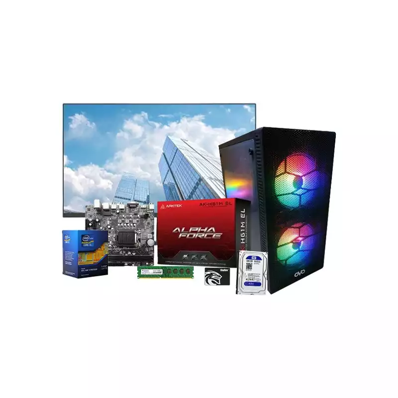 Intel Core i5 Arktek Ak-H61M El Motherboard 4GB RAM 128GB SSD Corporate PC with 21.45 Inch Monitor