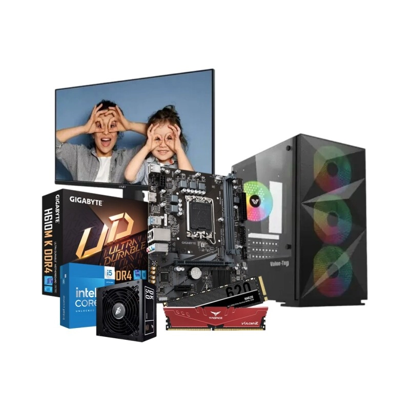 Intel Core i5-12400 GIGABYTE H610M K 8GB RAM 512GB SSD Desktop PC with 22-inch Monitor