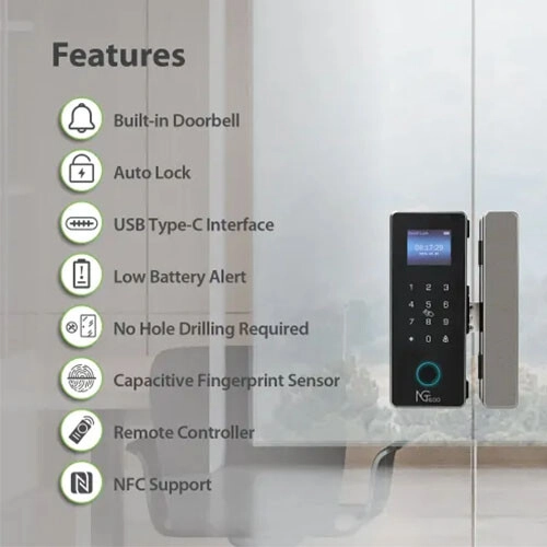 NGTeco SL04-GL40N Smart Push-Pull Glass Door Lock - 1