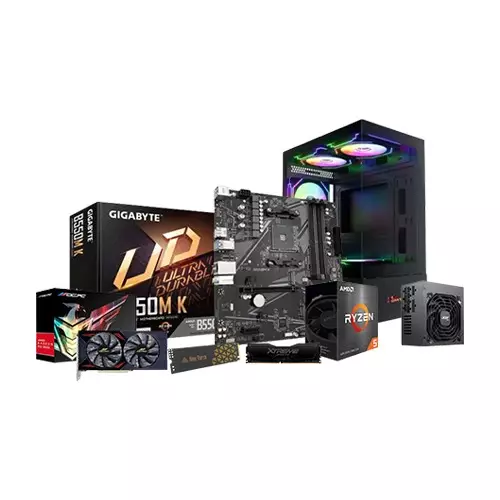 AMD RYZEN 5 5600 GIGABYTE B550M K Motherboard 8GB RAM 500GB SSD Gaming PC with Radeon RX 6600 LE Graphics Card