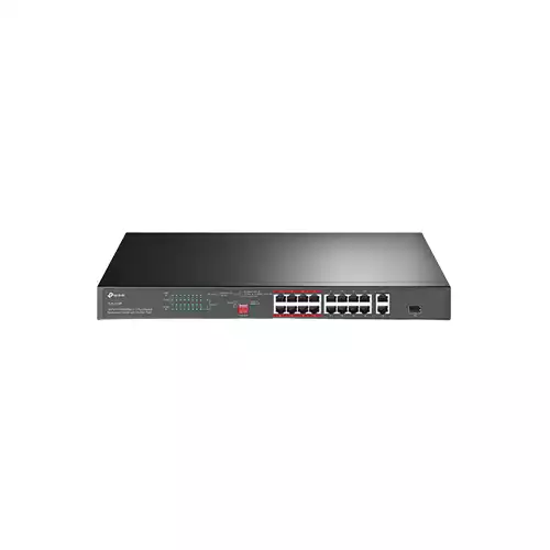 TP-LINK TL-SL1218P 16-PORT 10/100 MBPS + 2-PORT GIGABIT RACKMOUNT SWITCH WITH 16-PORT POE+ SURVEILLANCE SWITCH