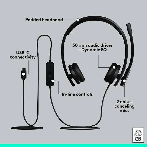 Logitech H570e Wired Stereo Teams USB-C Headset - 3