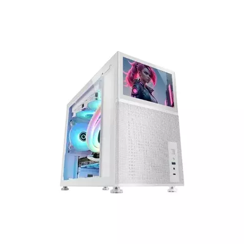 Xtreme D777W Mid Tower Tempered Glass White Case With 7-inch LCD Display