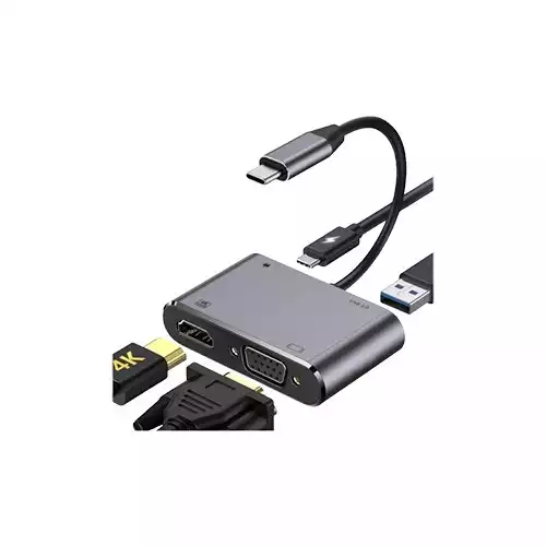 Xtreme XH403CHV 4 IN 1 Type-C Male to HDMI, VGA, USB-C & USB-A 3.0 Female Converter Gray