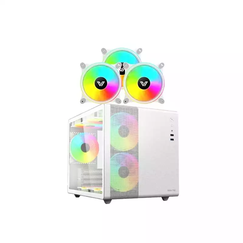VALUE-TOP V300W GAMING WHITE CASING AND CR10-1298 ARGB WHITE 3PCS FAN