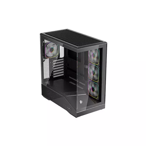 1st Player GM7 Tempered Glass Mid Tower M-ATX Gaming PC Case (Black)-gallery-1