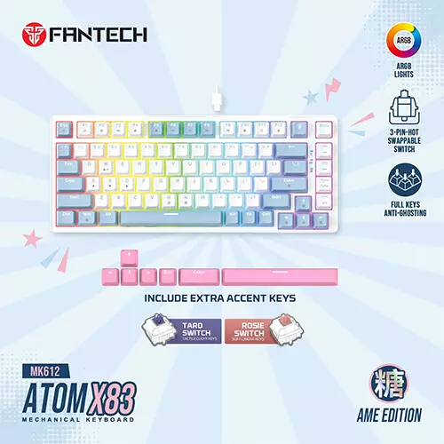 Fantech MK612 ATOM X83 Taro Switch Gaming Mechanical Keyboard (White) - 1