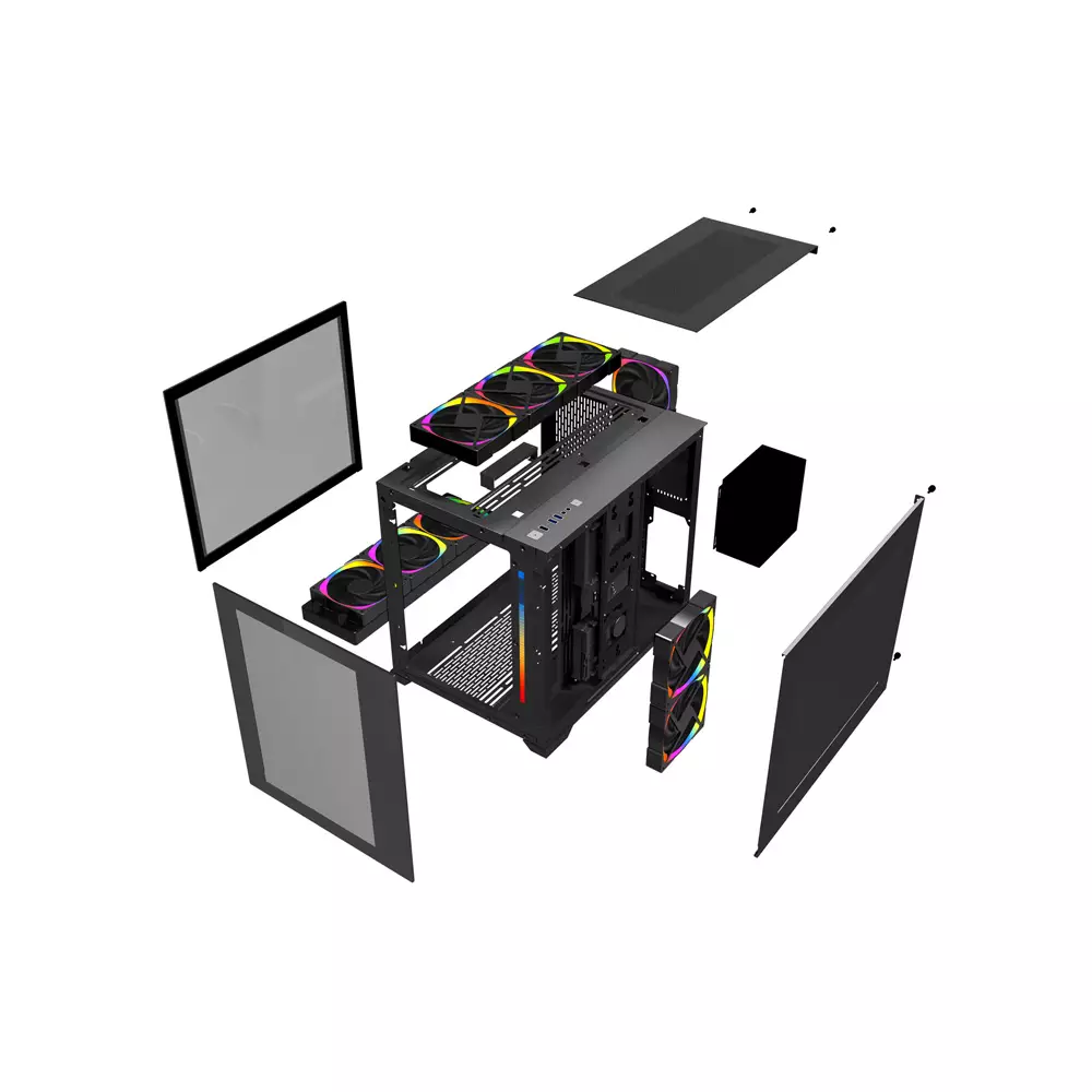 1STPLAYER SP7 ATX RGB GAMING CASE WITHOUT CASE FAN (BLACK)-gallery-1