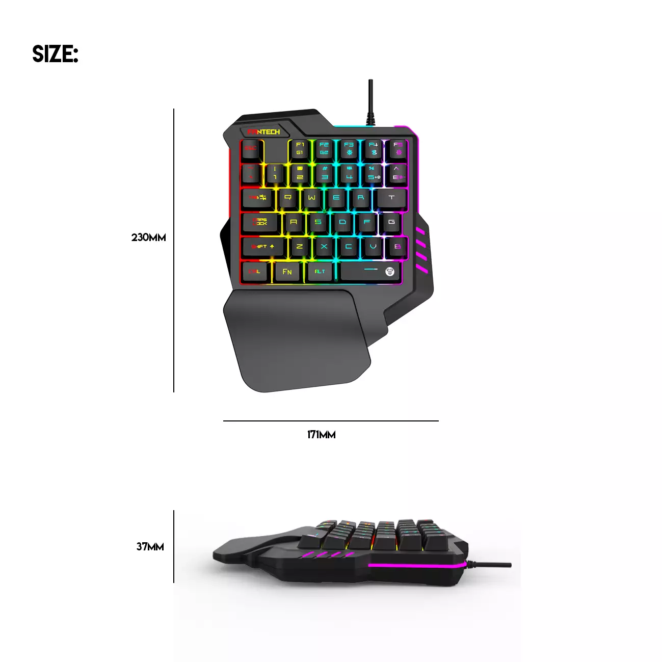 FANTECH ARCHER K512 RGB Waterproof Ergonomic 35Keys One-Hand Gaming Keyboard - 1