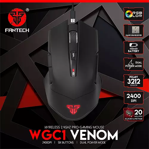 FANTECH WGC1 VENOM 2400DPI 2.4GHz Hybrid Wireless GAMING MOUSE