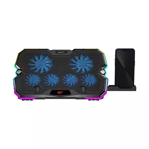 Havit Gamenote F2068 RGB 6 Fan Laptop Cooler with Mobile Holder - 2