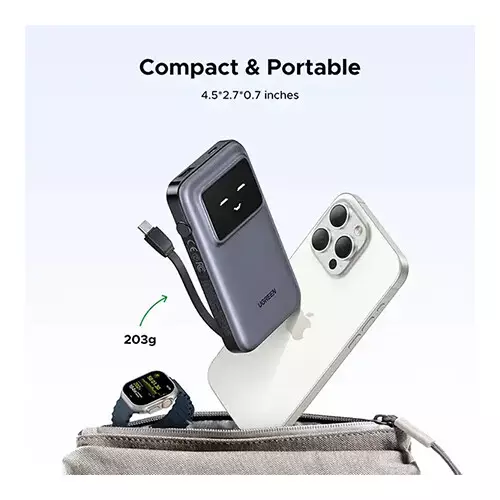 UGREEN PB511 10000mAh 30W Fast Charging Power Bank with Built-in Cable (35603B)-gallery-2