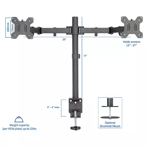 Dual Fully Adjustable Heavy Duty LCD Monitor Desk Mount Stand - 1