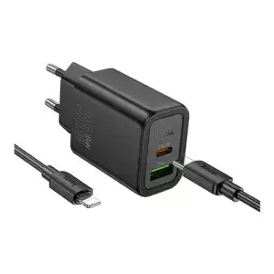 Hoco N63 30W PD QC3.0 Dual Port Fast Charging Adapter With Type-C to IP Cable