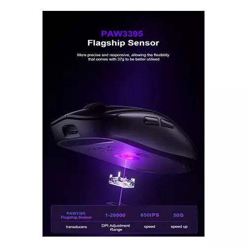 AULA SC800 PAW3395 26000 DPI 8Khz Tri-Mode Gaming Mouse (White) - 3