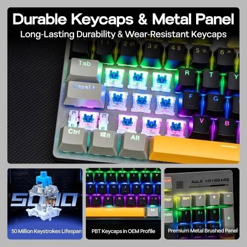 AULA S500 Wired Mechanical Gaming Keyboard - Black/Grey - 2
