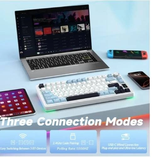AULA S75 Pro Knob White & Blue Mechanical Keyboard - 1