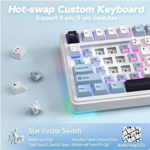 AULA S75 Pro Knob White & Blue Mechanical Keyboard - 2