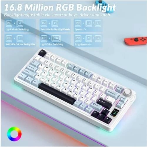 AULA S75 Pro Knob White & Blue Mechanical Keyboard - 3