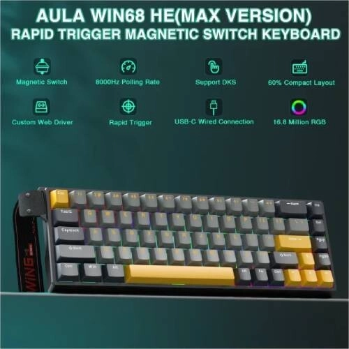 AULA WIN68 Wired Yellow Magnetic Keyboard (Max) - 1