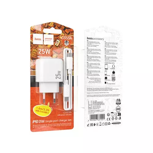 Hoco CS53A 25W PD Wall Charger with Lightning Cable - 1
