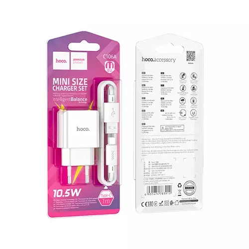 Hoco C106A Leisure 10.5W EU Wall Charger With Type C Cable-gallery-2