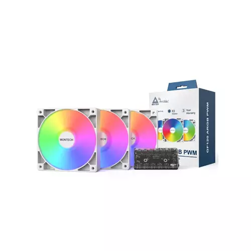 Montech GF120 ARGB PWM 3 in 1 Pack 120mm Casing Fan (White)-gallery-1